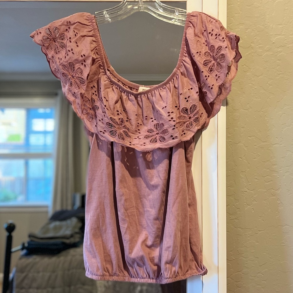 Paper + Tee Off Shoulder Dusty Rose Top